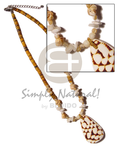 4-5mm orange hammershell heishe  shell accent and 45mm teardrop cowrie tiger pendant - Home