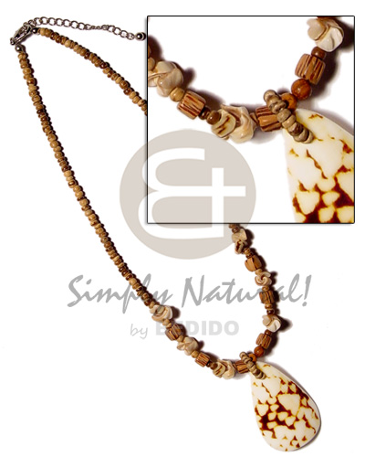 2-3mm coco pokalet tiger   palmwood & shell accents & 45mm teardrop cowrie tiger pendant - Home