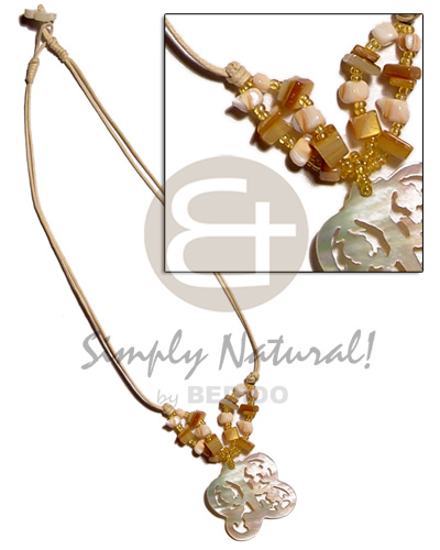 40mm carved butterfly MOP in double wax cord  mosaic & goldlip beads accent - Home