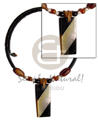 50mmx20mm inlaid back to back MOP & black resin pendant combination in choker wire 2-3 heishe black coco  horn & bone accent - Home