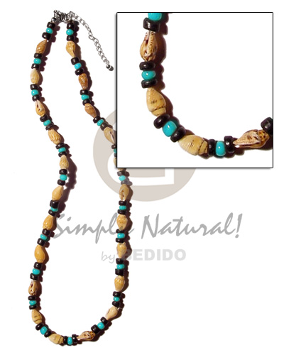 nassa tiger  4-5mm black  coco Pokalet. combination  aqua blue glass beads - Home