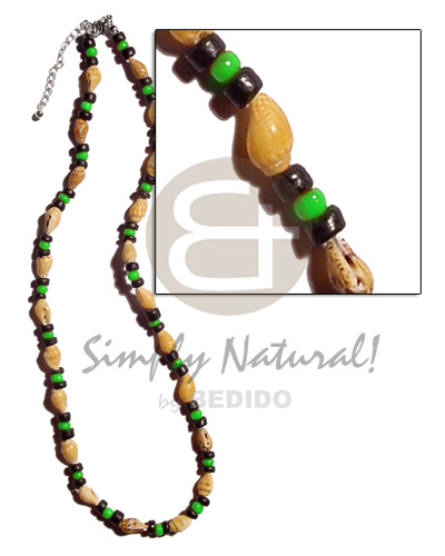 nassa tiger  4-5mm black coco Pokalet. combination  neon green glass beads - Home