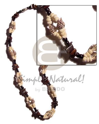 nassa tiger  sq. cut brownlip, 2-3mm coco Pokalet. bleach & glass beads combination - Home