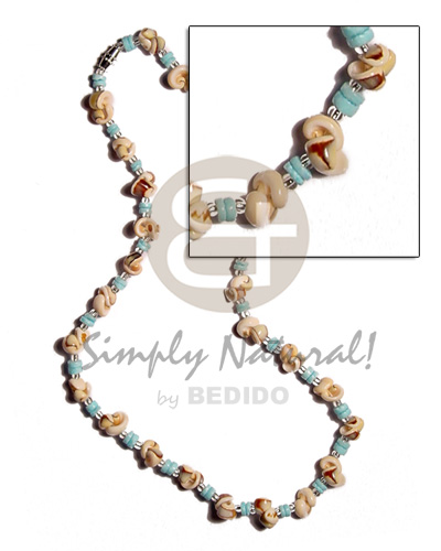 popcorn luhuanus   white clam dyed powder blue & glass beads combination - Home