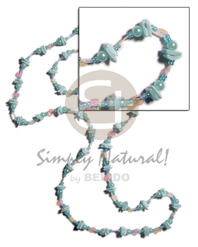 36 in. continuous powder blue white rose   pearl & glass beads combination & rainbow sequins accent - Home