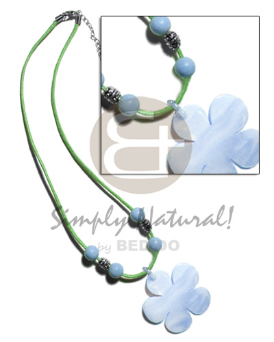 40mm pastel blue kabibe flower shell on pastel green wax cord - Home