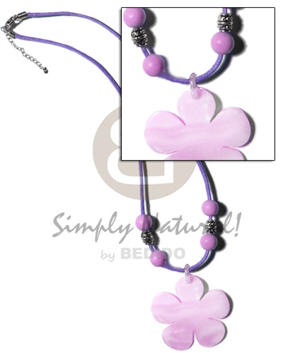 40mm lilac kabibe flower shell on lavender wax cord - Home