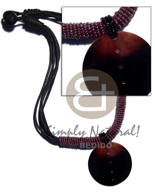 5 layers wax cord   glass beads & 40mm round blacktab shell pendant - Home