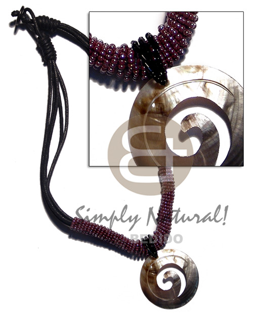 5 layers wax cord   glass beads & 40mm spiral blacklip pendant - Home