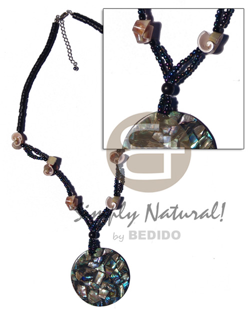 4-5mm coco heishe black/glass beads/everlasting luhuanus combination  40mround  paua cracking  backing - Home