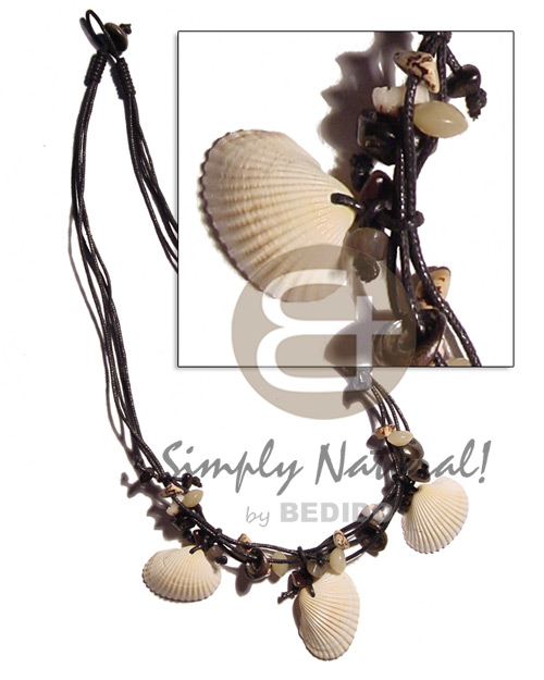 3 layers black wax cord  buri seed accent and limpet shell pendants - Home