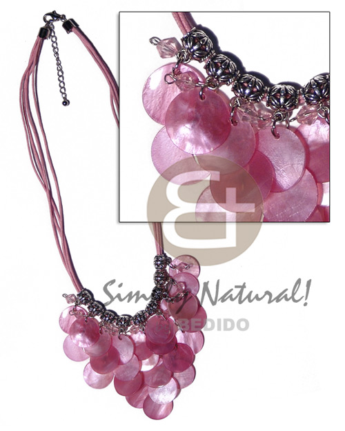 cleopatra- dangling 18mm ( 25pcs.) pink hammershell  metal & acrylic crystals accentaccent in triple pink  wax cord - Home