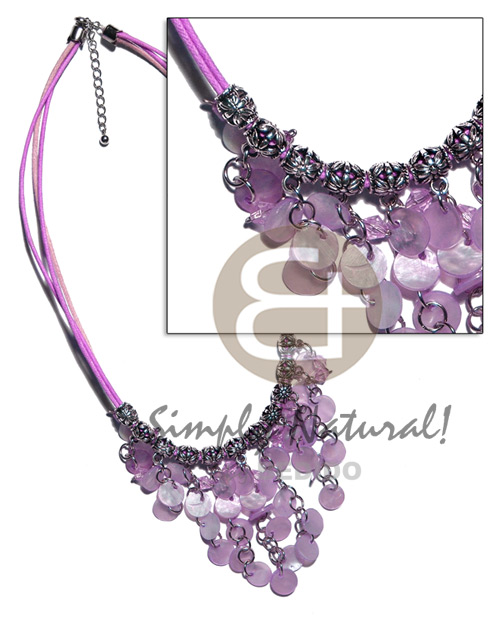 cleopatra- dangling 10mm ( 36pcs.) lilac hammershell  metal & acrylic crystals accentaccent in triple pink/lavender  wax cord - Home