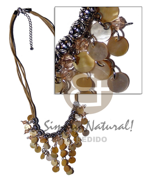 cleopatra- dangling 10mm ( 36pcs.) MOP  metal & acrylic crystals accent  in triple beige wax cord - Home