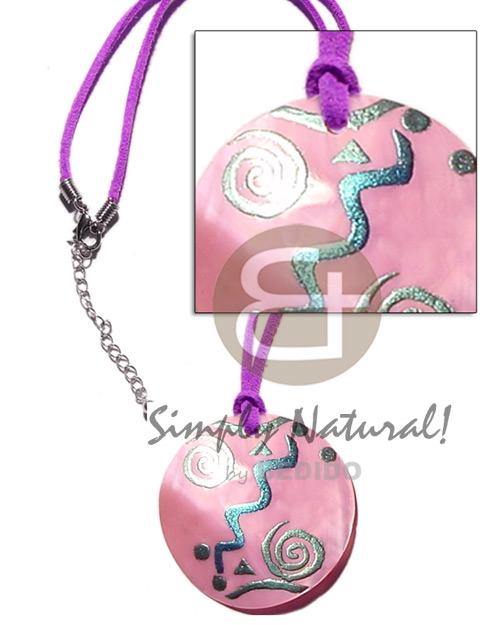 45mm round kabibe pink & painted pendant on lavender leather thong - Home