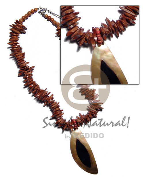 reddish brown coco chips  60mmx30mm MOP  skin pendant - Home
