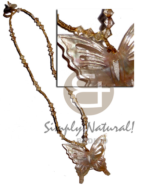 cut glass beads and acrylic crystals 55mm brownlip butterfly pendant - Home
