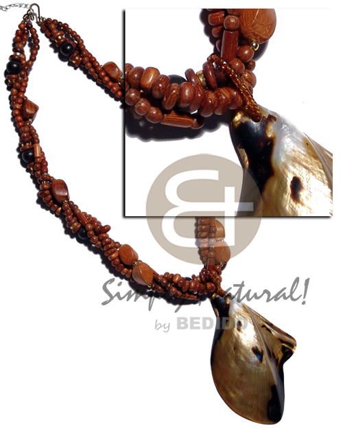 3 rows twisted bayong/ nat. wood brown asstd. wood beads  natural form brownlip tiger / 20in. - Home