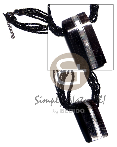 5 layers black glass beads  52mmx25mm cracking laminated blacktab/kabibe shell  inlaid metal and resin backing pendant - Home