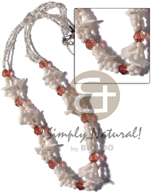 3 layers white beads and white rose shell  crystal accent - Home