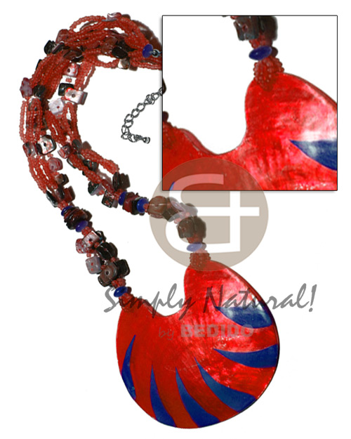 5 layers  glass beads  floating hammershell sq. cut and 75mmx65mm laminated capiz / red and dark blue combination / 16 in. - Home
