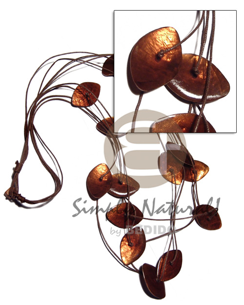 4 r0ws dark brown wax cord  16 pcs. 40mmx25mm laminated eyelet capiz in dark amber tones / 34in - Home