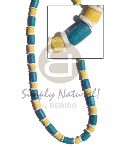 blue wood tube  pastel yellow 8mm limestone and white clam alt. - Home