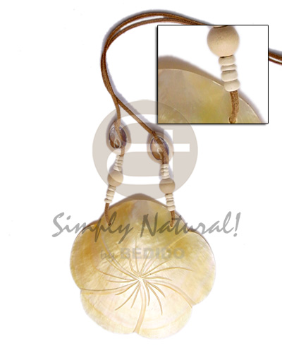 leather thong  80mm  MOP scallop flower  groove pendant/ sigay accent - Home