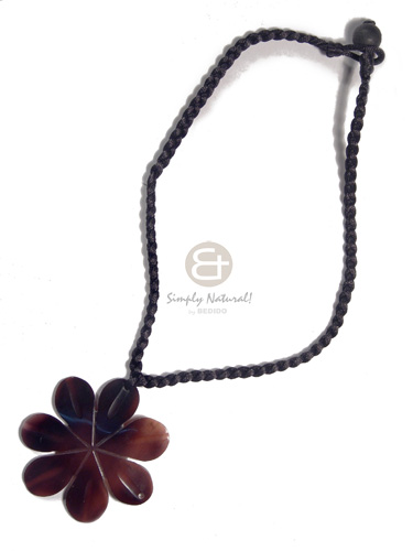 black satin cord flat macrame  60mm flower blacktab pendant / 16in - Home