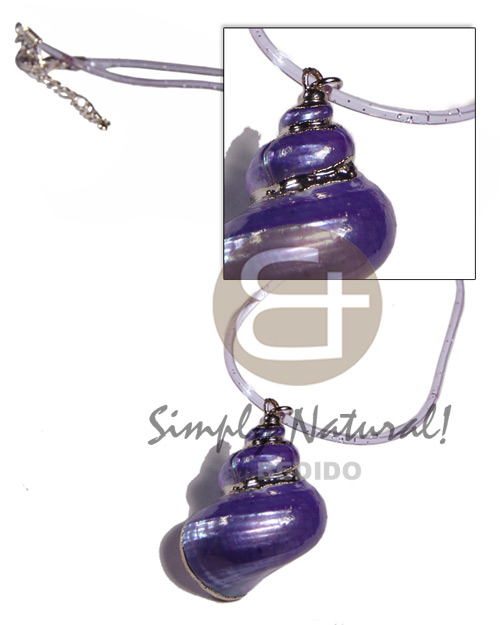 clear purple  jelly cord  glitter and matching purple turbo shell (approx.  35mm - varying natural sizes ) molten silver metal series /  attached jump rings / electroplated / st-12 / 16in - Home