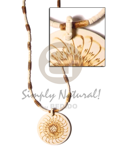 2-3mm coco bleach / siged /  50mm coco pendant  flower burning design - Home