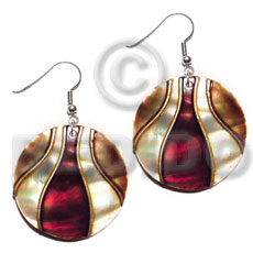 dangling 35mm round kabibe shells embellished  elevated /embossed metallic paint accent lines / maroon and golden brown tones - Home