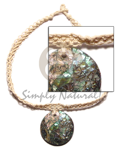 macrame choker  round 40mm abalone paua cracking pendant  backing - Home