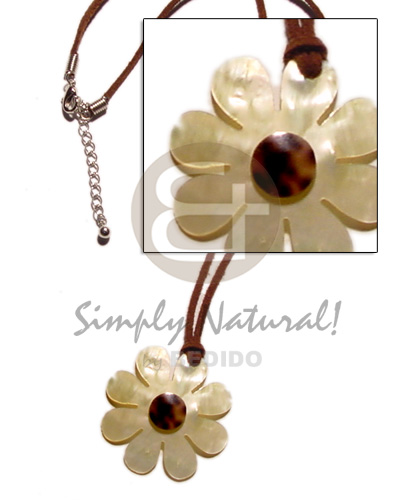 8 petal flower MOP  cowrie shell nectar in leather thong 45mm - Home
