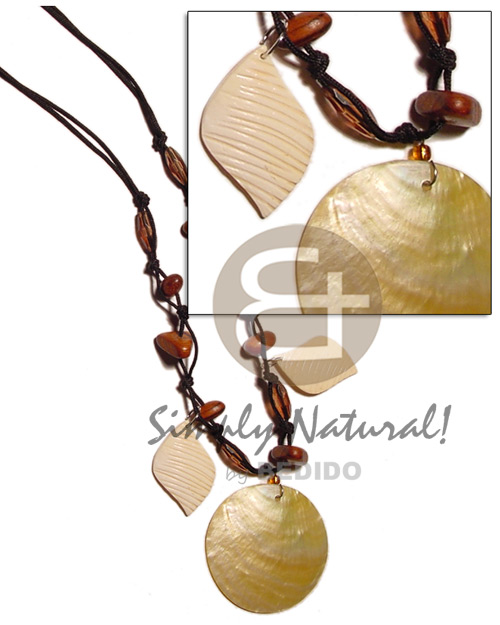 40mm round MOP  wood beads & melo shell on wax cord - Home