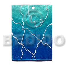 35mmx30mm rectangular graduated blue painted capiz  webbing - Hand Painted Pendants