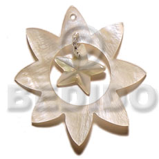 45mm sun hammershell  dangling inner 20mm star hammershell - Shell Pendant