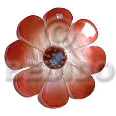 40mm graduated golden  maroon hammershell flower  dotted skin nectar - Shell Pendant