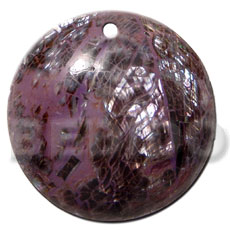 40mm round violet oyster shell cracking  resin backing - Shell Pendant