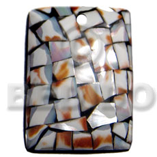 45mmx35mm rectangular laminated cowrie tiger shell chips  resin backing - Shell Pendant