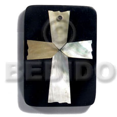 60mmx40mm rectangular/ 7mm thickness /MOP cross in black resin backing laminated in clear resin - Shell Pendant