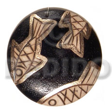 glossy black round 35mm nat. wood pendant  metallic fish pendant - Hand Painted Pendants