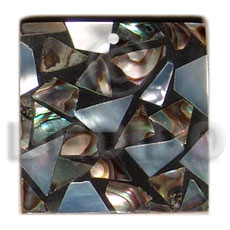 flat square  black resin  30mmx30mm laminated  paua/hammershell pendant - Shell Pendant