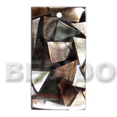 flat30mmx15mm  rectangle  black resin  laminated  brownlip chips - Shell Pendant