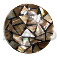 45mm round dome black resin  laminated brownlip chips - Shell Pendant