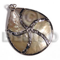 MOP 40mm /molten silver metal series /  attached jump rings / electroplated / jo-032 - Shell Pendant