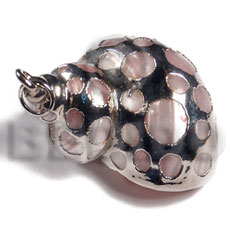 faint pink turbo shell (approx.  35mm - varying natural sizes ) molten silver metal series /  attached jump rings / electroplated / 19-076-a - Shell Pendant