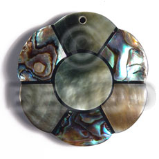 45mm laminated paua/blacklip shell flower combination  5mm black resin backing - Shell Pendant