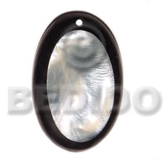 50mm hammershell oval  thick black resin frame and backing - Shell Pendant
