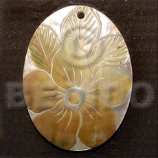 oval MOP   skin flower design 40mm - Shell Pendant